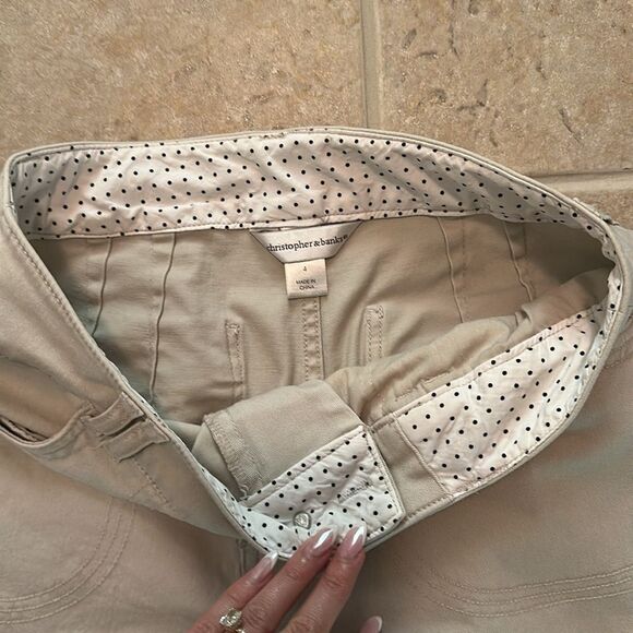 Christopher and Banks Beige Cropped Pants with Button Detail - Picture 3 of 7
